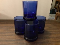 4 Anchor Hocking Essex Cobalt Blue 9 oz Drinking Glasses Tumblers 10 panels