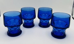 Vintage Set Of 4 Viking Glass Georgian Cobalt Blue 8 oz. Flat Tumblers 3 3/4″