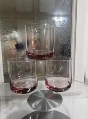 3 Metropolitan Plum Libbey Juice Lowball Cocktail Glasses W/Heavy Round Bottom