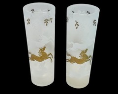 Set of 6 Libbey Cavalcade Vintage Unicorn Horse Frosted High Ball Glasses Vtg
