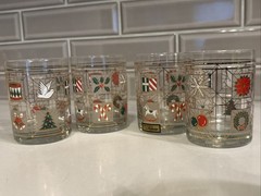 VTG Culver Glassware 8oz Christmas FESTIVE Nostalgic Potpourri Glasses Set 4 4”