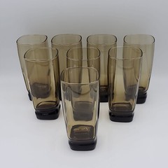 Vtg Libbey Carrington Smoke 17 oz Cooler Brown Square Hi-ball Tumbler Glasses 8
