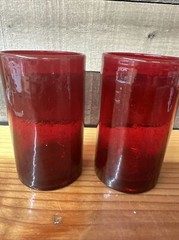 World Market Red Fizz Design 2 Heavy Blown Glass Tumblers 5 3/4″ x 3”