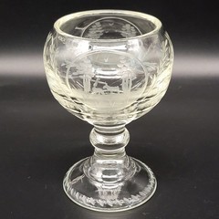 Vtg Large Victorian Style Etched Rummer Glass Heavy Goblet 7.25″ x 4.25″