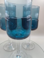 Pier 1 DOUBLE DIP Blue Water Glasses Goblets ~ Set of 3 Retired 8.25″H