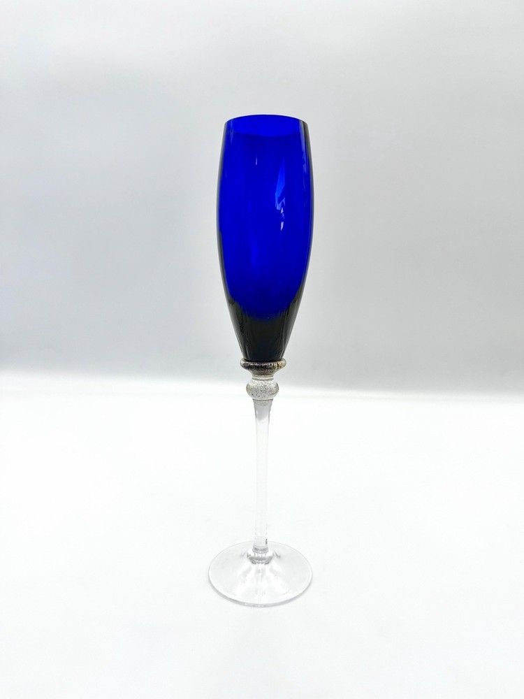 Union Street Glass Sienna (Gold Trim) – Cobalt Blue Champagne Flute, 11 1/2″