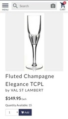 Val St Lambert-Champagne Flute Elegance One Single Piece Panel 8 1/4×2 – NICE!
