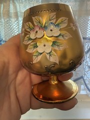 2 VTG Bohemian/Czech Clear Glass Brandy Snifters Gold Gilded Enameled