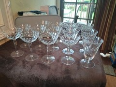 Vintage Fosteria Holly Clear Etched Crystal Champagne/Tall Glasses -14 In Total