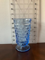 Vtg Ice Blue Cubist 6″ Footed Tumblers, Indiana Glass Whitehall Colony, Set of 3