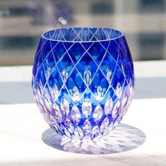 Blue Edo Kiriko Glass Whisky Bourbon Vodka Glass Handmade Crystal Craft 11oz