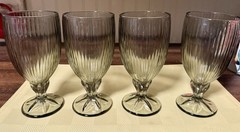 NWOB Set Of 4 Fostoria Monet Gray Ribbed Footed Water Glasses 6-7/8” Goblets