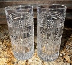 Ralph Lauren Crystal Glen Plaid High Ball Glasses 6.25″ EUC Set Of 2. Old Money
