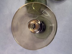 Bryce 894 Smoke Green Goblets Topaz Amber Stem Blown Glass Pear Shape – Set of 3