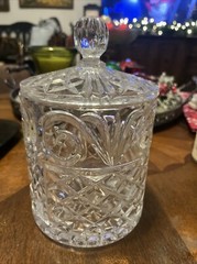 Fifth Avenue 24% Lead Crystal Biscuit Trinket Jar with Lid 8”Excellent Condition