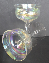 Fostoria Cellini Iridescent Sherbets Saucer Champagnes Coupes Loop Optic Set 2