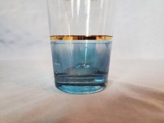 Antique Ombre Blue to Clear Tumbler, Gold Rim and Flower Design