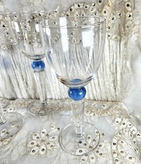 VGT 4 Art Glass MCM Danish Water Goblets Cobalt Blue Bubble Stem 8.5″H