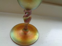 SALE Lovely Steuben Goblet in Gold Aurene Glass with Twisted Stem Marked