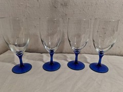 4 LIBBEY Domaine Blue FLORAL SHAPED STEM Water/Wine GOBLET 8”