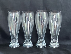 Hand Blown Bubble Base Clear Glass 16 oz. Pilsner Glass Set of 4