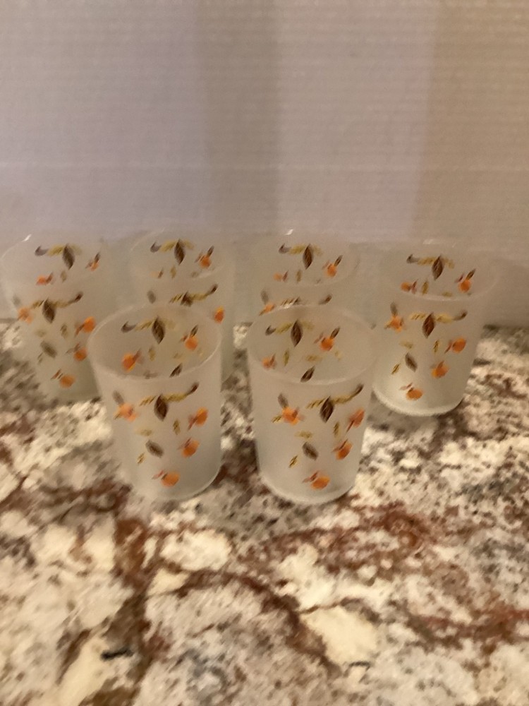 Six 6 Hall Jewel Tea Autumn Leaf Frosted Glasses 8 oz