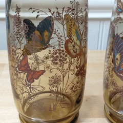 3 Vintage Anchor Hocking Butterfly Smoke Amber Tumbler Drinking Glasses