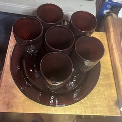12 VTG Ruby Red Tumblers, Luminarc Cristal D’Arques Durand France 1Serving Plate