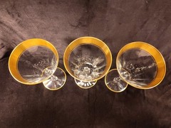 3 Tiffin Franciscan Glass Goblets Paneled Gold Band