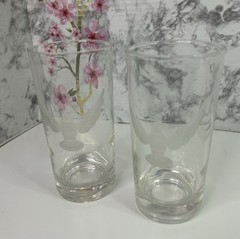 Vintage Set of 2 Glasses Etched Eagle with 3 Stars Tumbler 5.5” high 12 oz