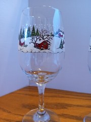 Libbey Currier and Ives Christmas Glass Winter Snow Scene Set Of 4 Vintage