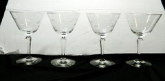 Vtg MCM Libbey Glass Windswept Champagne Cocktail Etched Prism Stem Lot of 4 EUC