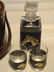 Leather Ice Bucket Glass Rocks old Whiskey tumblers decanter vinyl cozies 1960’s