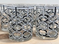 Set of 5 Vintage Cera MCM Black & White Chain Link Old Fashioned 4 1/8” Glasses