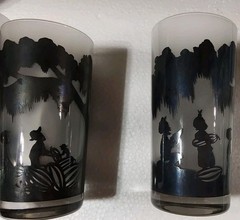 Vintage MCM Carew Rice Artist Silhouette Art Frosted Tumbler Glasses Set of 3