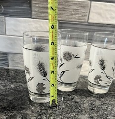 Vintage Set of 6 Libby Wildflower Wheat Tall Tumblers Grey App 5 ¼”x2 ¾” 3003-12