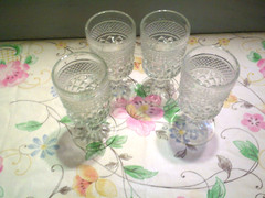 Set of 4 Vintage Anchor Hocking Clear Glass Wexford Wine or Juice Goblets 5 3/8″