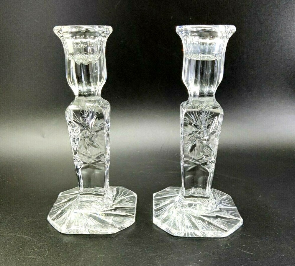 2 x Vintage Crystal Candlesticks Star of David