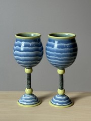 Eric Van Eimeran Studio Pottery “Earthquake” Wine Goblets Archie Bray Montana