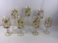 Tracy Porter Style Water Iced Tea Goblets Glasses Set of 7 Hand Painted