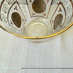 Hazel Atlas Aztec Mayan 22k Gold Medallion Ice Bucket MCM Glass Barware