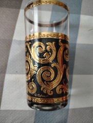 CULVER EBONY BAROQUE Scroll 12 Tumblers Highball BLACK 22K GOLD Tall Glass
