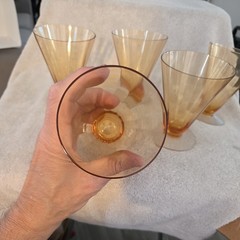Tiffin Franciscan Amber Tumbler 10 Oz Footed Straight Optic Bowl USA set of 4
