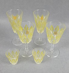 Vintage VMC Reims French Harlequin Yellow Set of 6 Crystal VRM1 Diamond Arches
