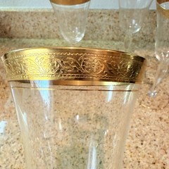 Tiffin-Franciscan Rambler Rose Clear Crystal Wine Glass Gold Rim Set of 4