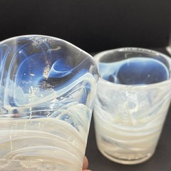 Kosta Boda White Swirl Mine Tumbler Ulrica Hydman-Vallien Art Glass UHV Set Of 2