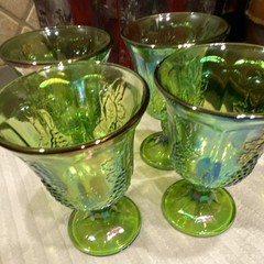 Vintage Set 4 Indiana Carnival Iridescent Lime Green Goblets~Harvest Grape~
