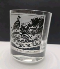 Currier Ives Tumble Drinking Glass 8 Ounce Quail Family Black Imprint 1 Count