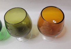 Set of 5 Cordial Shot Glasses Etched Glass Cherry Blossoms Mid Century Barware