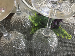 4 STUART MANHATTAN CRYSTAL WTR GOBLETS, Blown glass 8 3/4″ tall balloon shape,